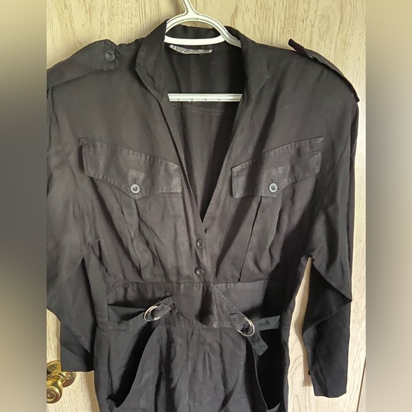 Vintage 1980’s Foxy Lady black cotton twill cinched waist pencil skirt Dress - Picture 2 of 15